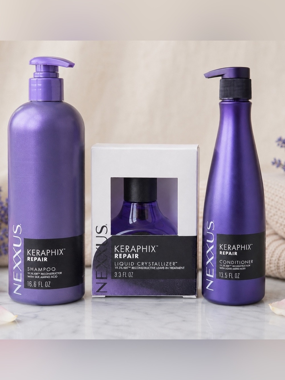 NEXXUS Keraphix Repair 3-Pc Set Bundle Shampoo Conditioner Liquid Crystallizer